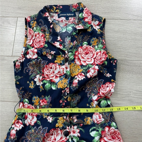 Princess Highway Cotton Floral Rose Print Poplin A-Line Sleeveless Shirt Dress - Picture 9 of 11